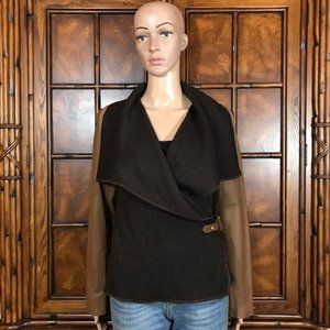 Jones New York Genuine Leather Drape Front Horseshoe Clasp Snap Strap Jacket